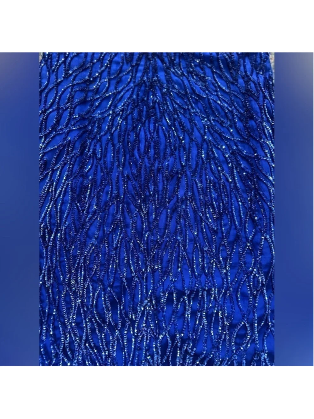 Lawrence Kogar Women's Blue Print Short Sleeve Silk Beaded Mini Dress - Picture 2 of 12